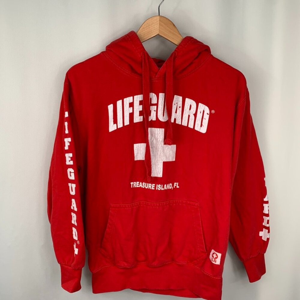 Lifeguard Hoodie Men Small Spell Out Treasure Island Florida Sweatshirt Core